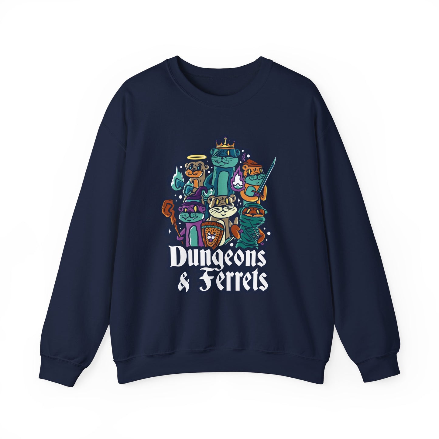 Dungeons and Ferrets Funny D&D Parody Sweatshirt | Nerdy Fantasy Game Sweater Ferret Lovers Unique Winter Gift | Cozy Fun Sweatshirt Gamers
