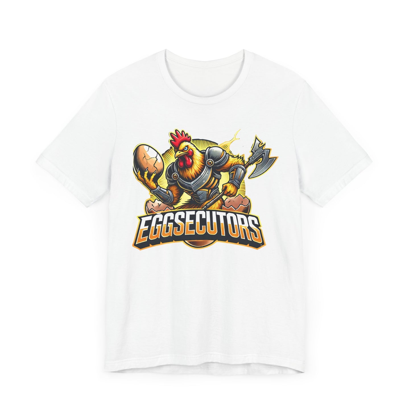 Eggsecutors Chicken Warrior Shirt | Hilarious Armored Chicken Design | Unique Gift Gamers Poultry Fans | Esports Jersey Style Graphic Tee