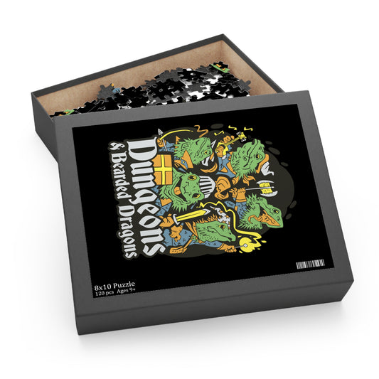 Dungeons and Bearded Dragons Jigsaw Puzzle Funny D&D Parody 120-500 Pieces Nerdy Fantasy Game Fans and Bearded Dragon Lover RPG Style Puzzle