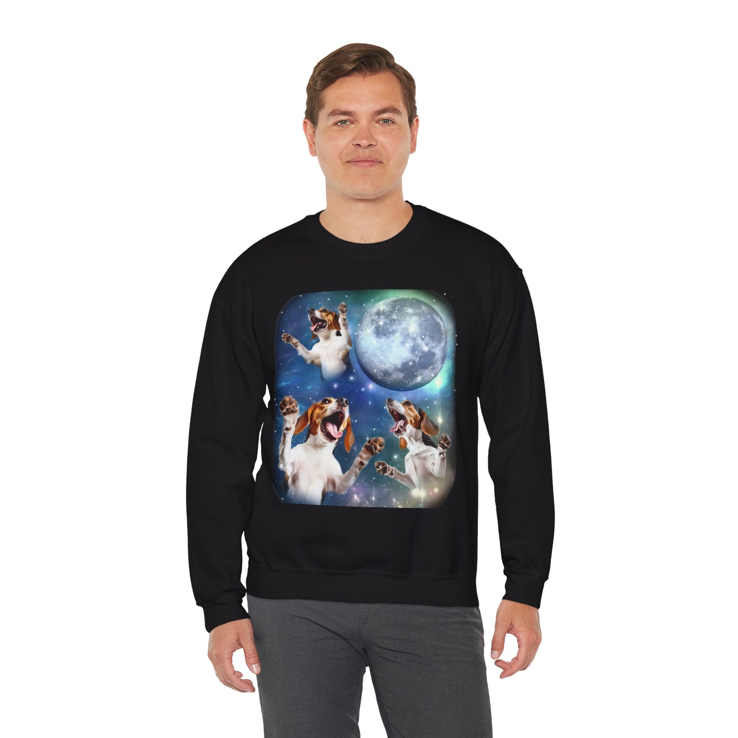 Beagle Howling at Moon Sweatshirt | Vintage Dog Lover Pullover Sweater | Funny Beagle Apparel Gift for Dog Enthusiasts and Pet Lovers