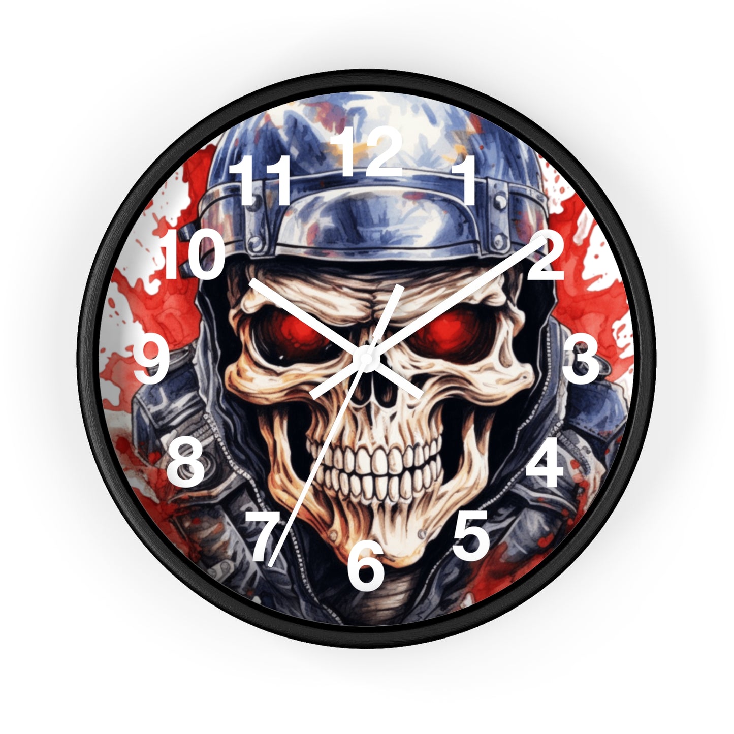 Red Eye Skull Motorcycle Rider Wall Clock | Splash Watercolor Biker Art | Battery Operated Unique Gift for Motorcycle Enthusiasts Biker Gift