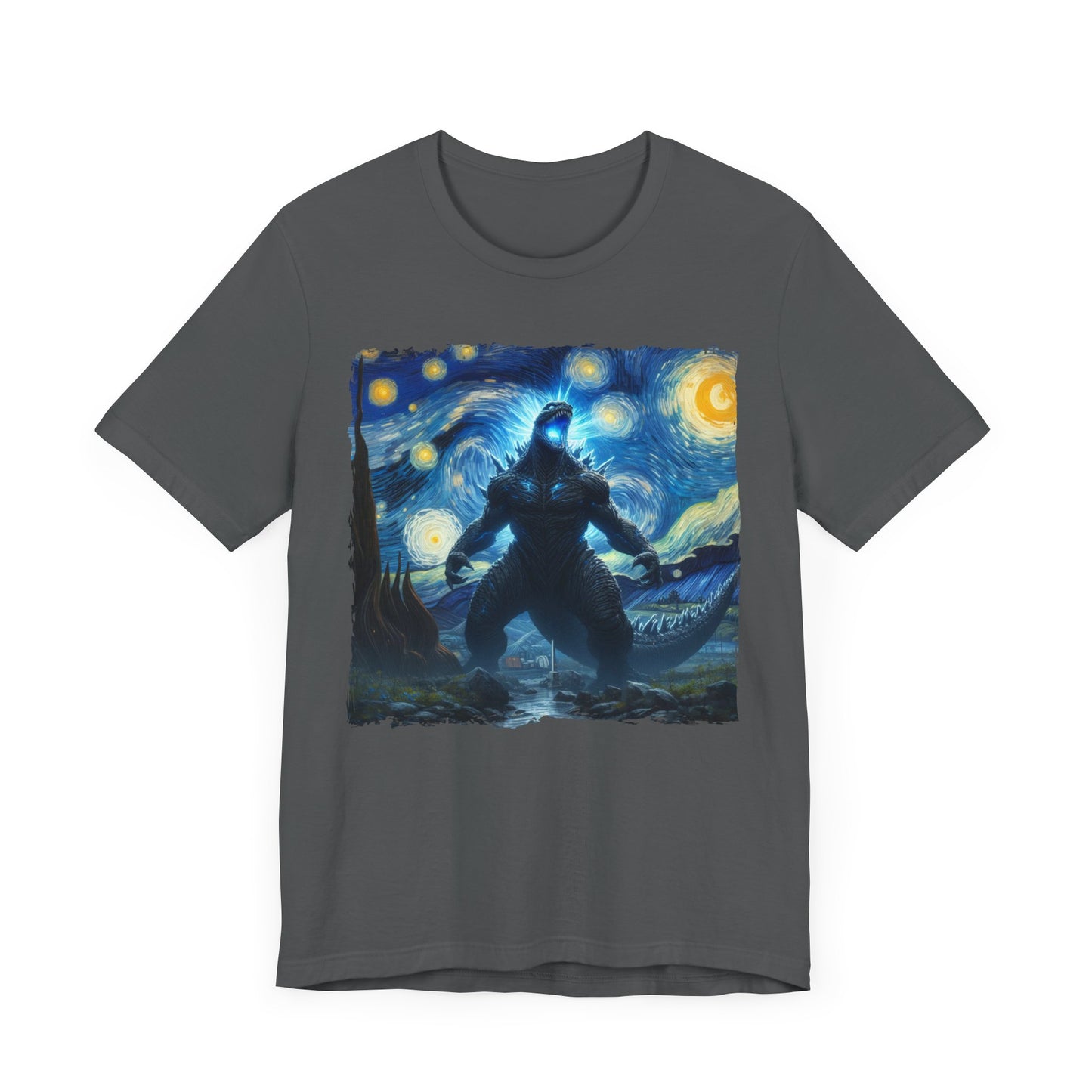 Giant Dinosaur Lizard Night Sky Shirt | Kaiju-Inspired Starry Night Art | Epic Anime-Style Monster Tee for Dinosaur & Kaiju Fans