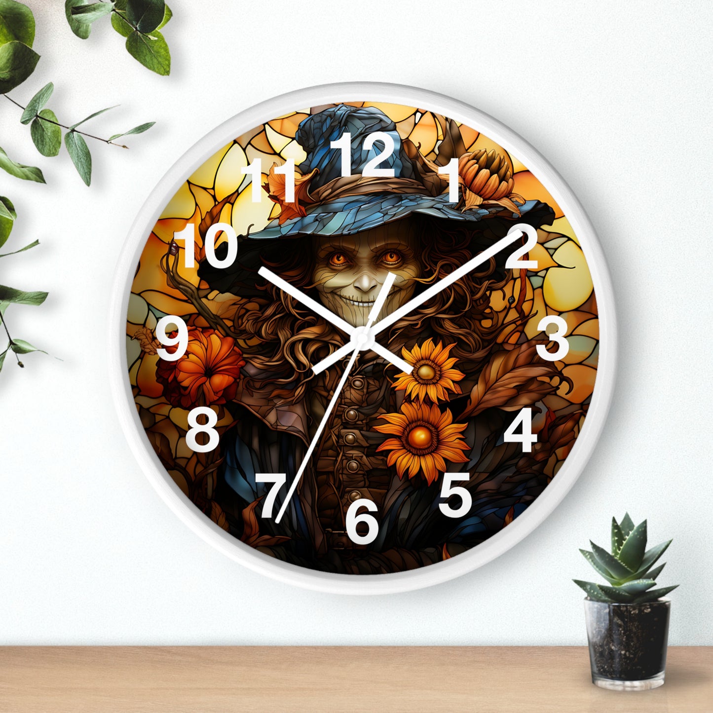 Beautiful Eerie Witch Stained Glass Wall Clock | Battery Operated | Enchanting Halloween Decor Witch Enthusiasts | Unique Mystic Accent