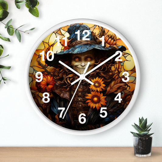 Beautiful Eerie Witch Stained Glass Wall Clock | Battery Operated | Enchanting Halloween Decor Witch Enthusiasts | Unique Mystic Accent
