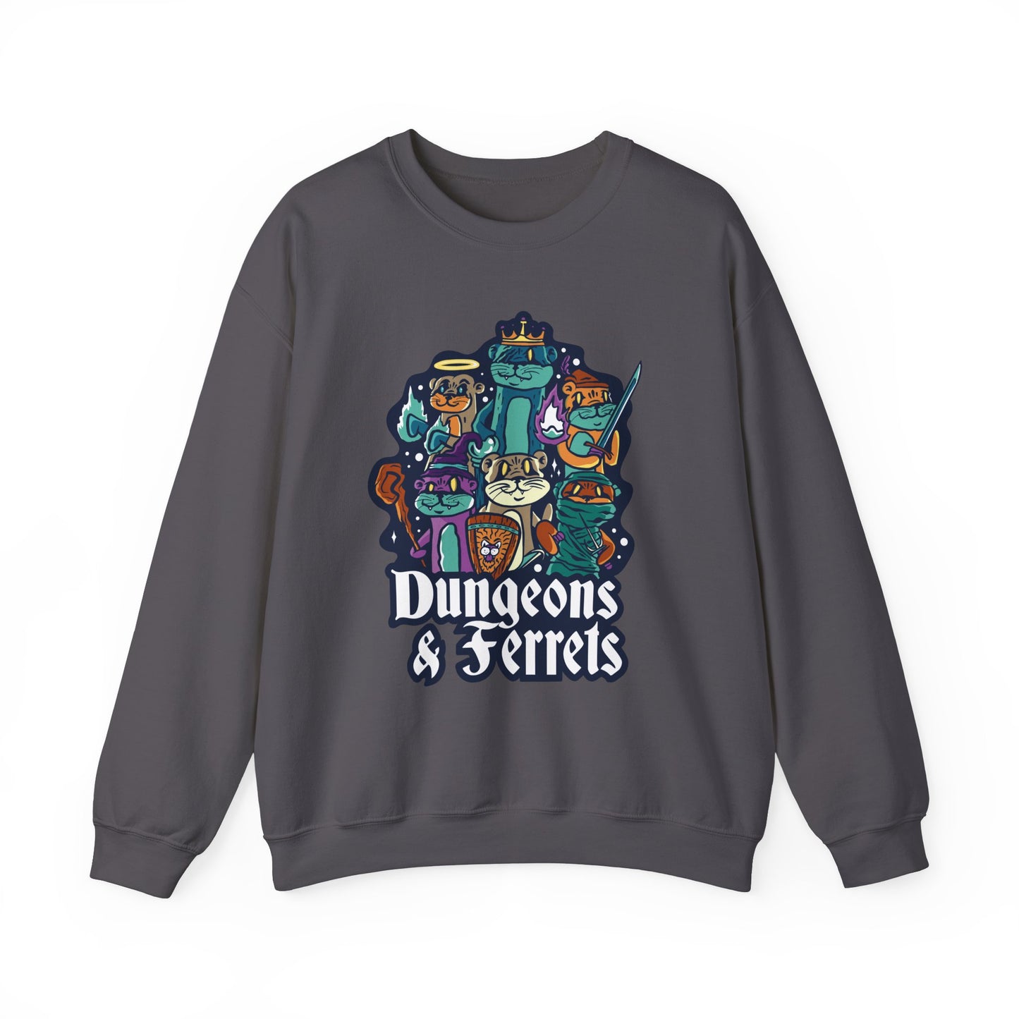 Dungeons and Ferrets Funny D&D Parody Sweatshirt | Nerdy Fantasy Game Sweater Ferret Lovers Unique Winter Gift | Cozy Fun Sweatshirt Gamers
