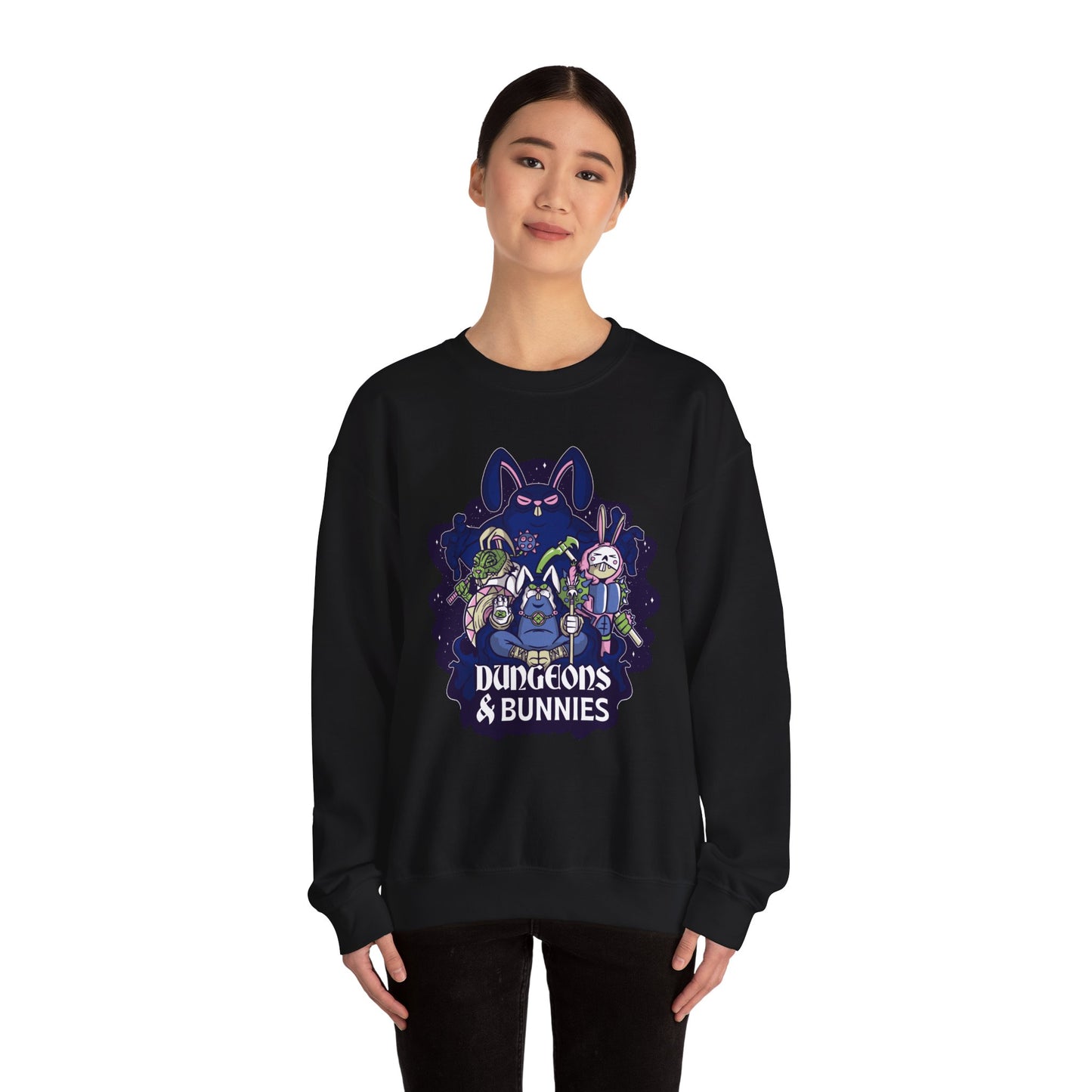 Dungeons and Bunnies Funny D&D Parody Sweatshirt | Nerdy Fantasy Game Sweater Bunny Lovers | Unique Winter Gift | Cozy Fun Sweatshirt Gamers
