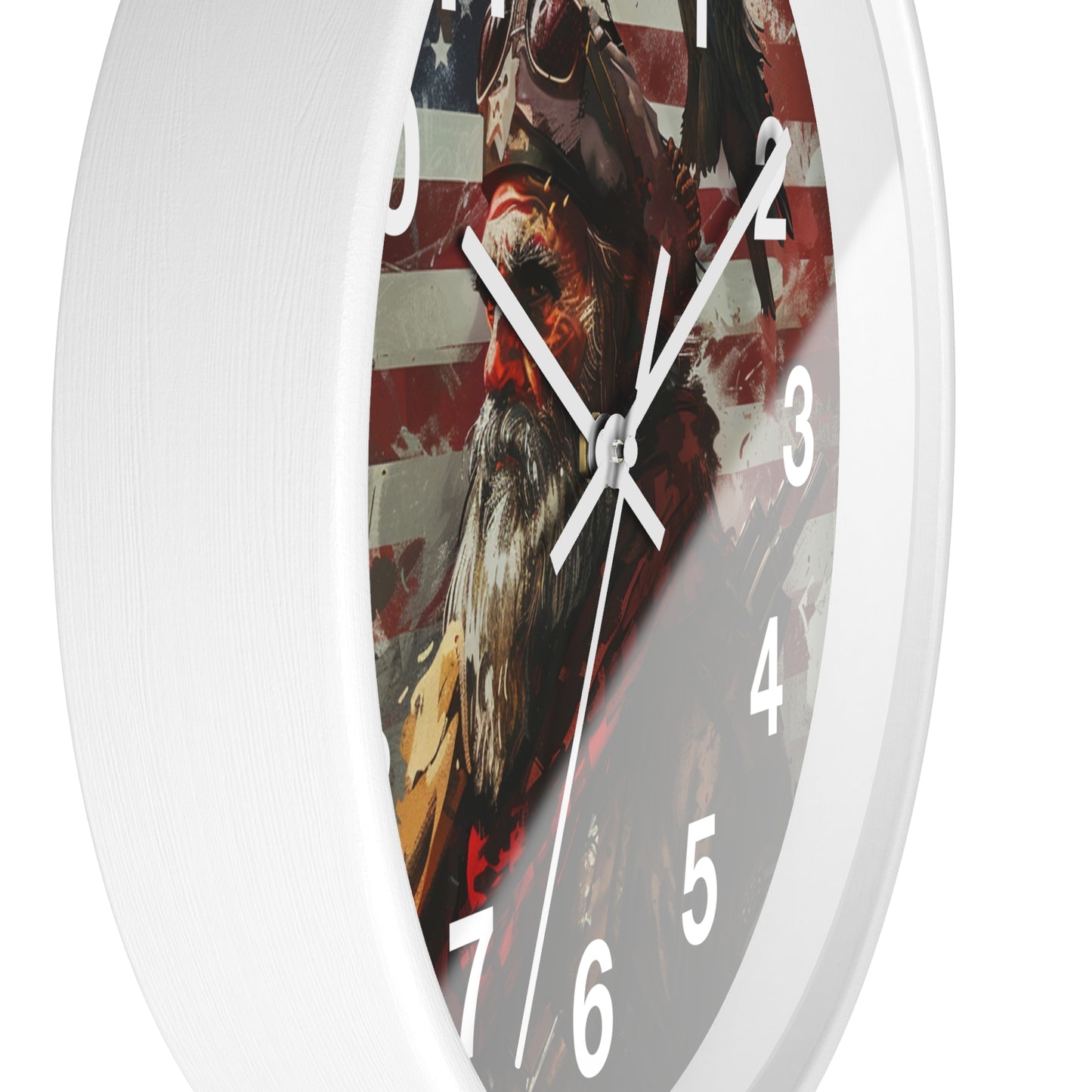 Bearded Patriot Wall Clock with Crow | Grunge USA Rebel Art | Battery Operated | Founding Fathers Inspired Decor | Unique Patriotic Gift