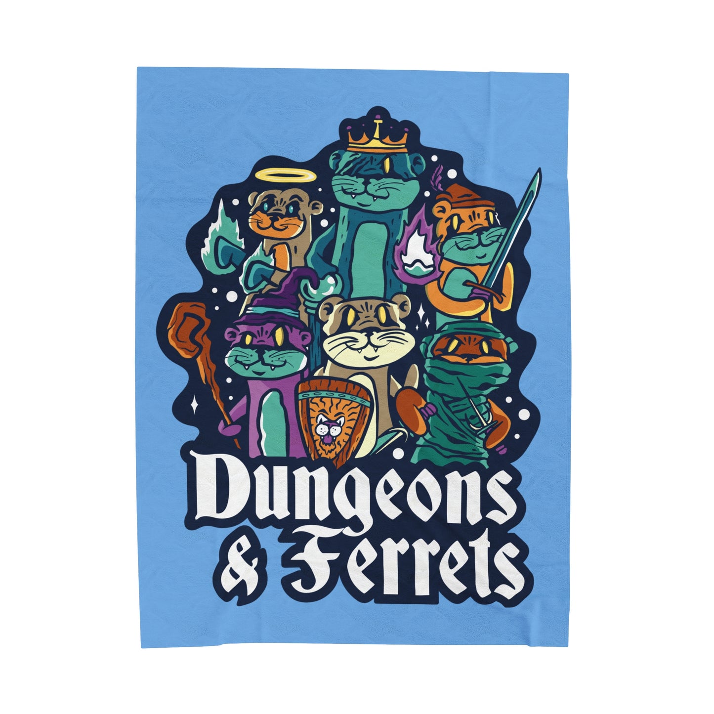 Dungeons and Ferrets Velveteen Plush Throw Blanket | Funny Ferret Lover Gift | Nerdy Parody Blanket | Fantasy Roleplaying Cozy Ferret Decor