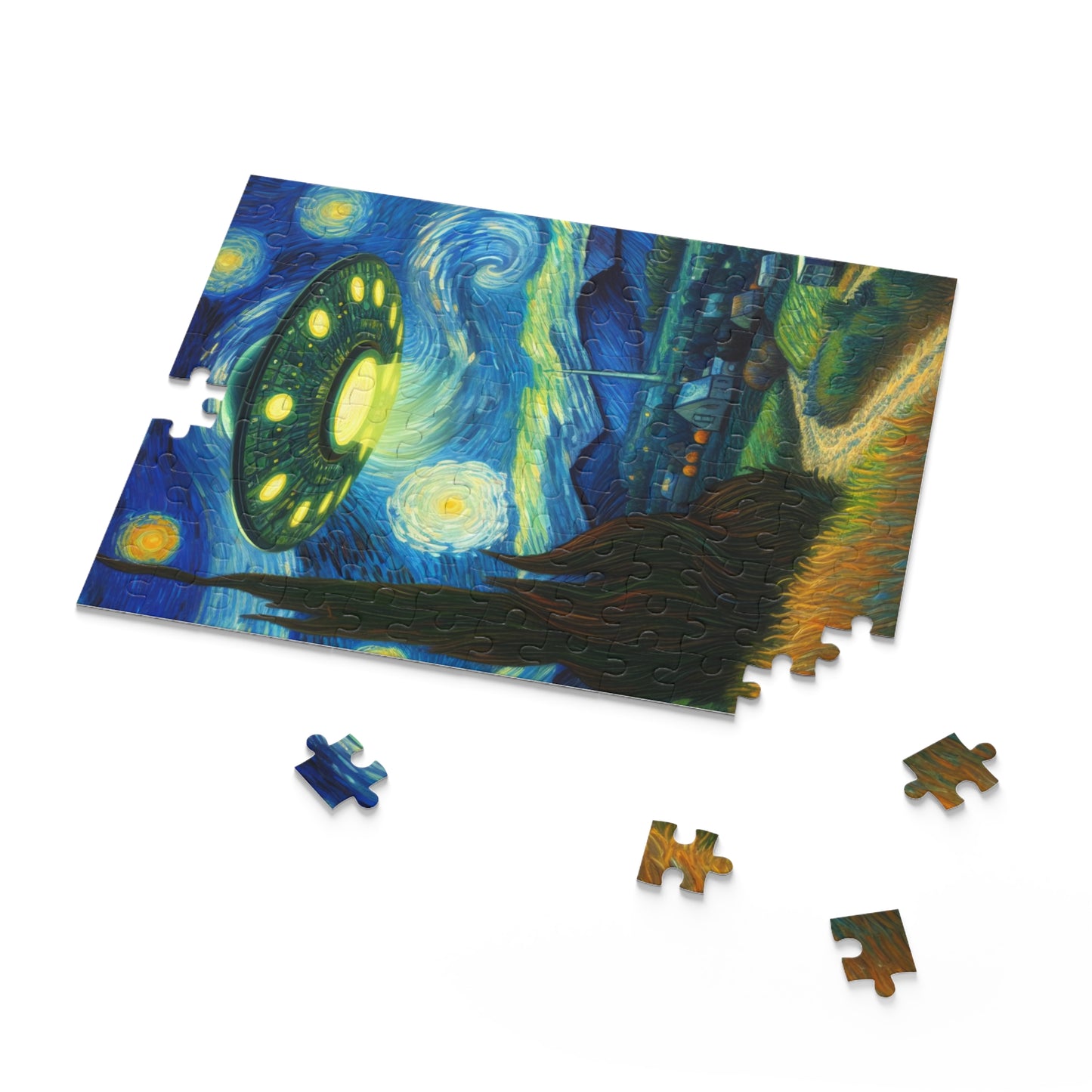 Alien UFO Night Sky Jigsaw Puzzle 120-500 Pieces | Starry Night-Inspired Outer Space Art & Cosmic Sci-Fi Design Perfect for UFO Believers
