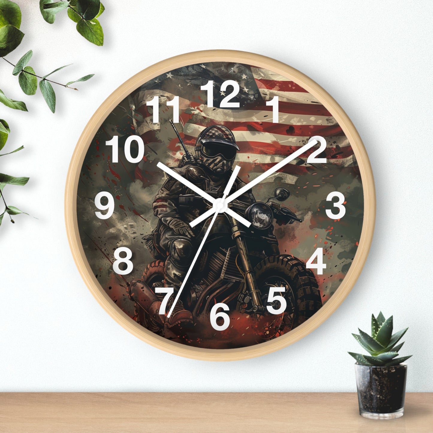 Rebel Patriot Motorcycle Rider Wall Clock | Grunge USA Biker Art | Battery Operated | Bold Americana Decor | Perfect Gift for Freedom Riders