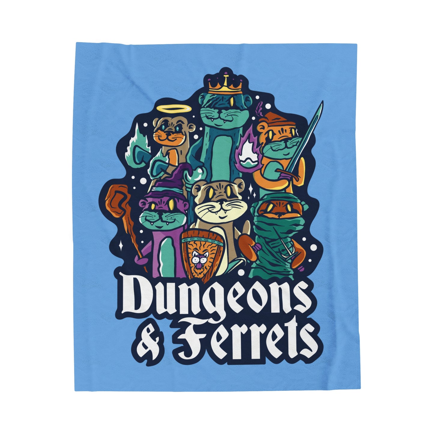 Dungeons and Ferrets Velveteen Plush Throw Blanket | Funny Ferret Lover Gift | Nerdy Parody Blanket | Fantasy Roleplaying Cozy Ferret Decor