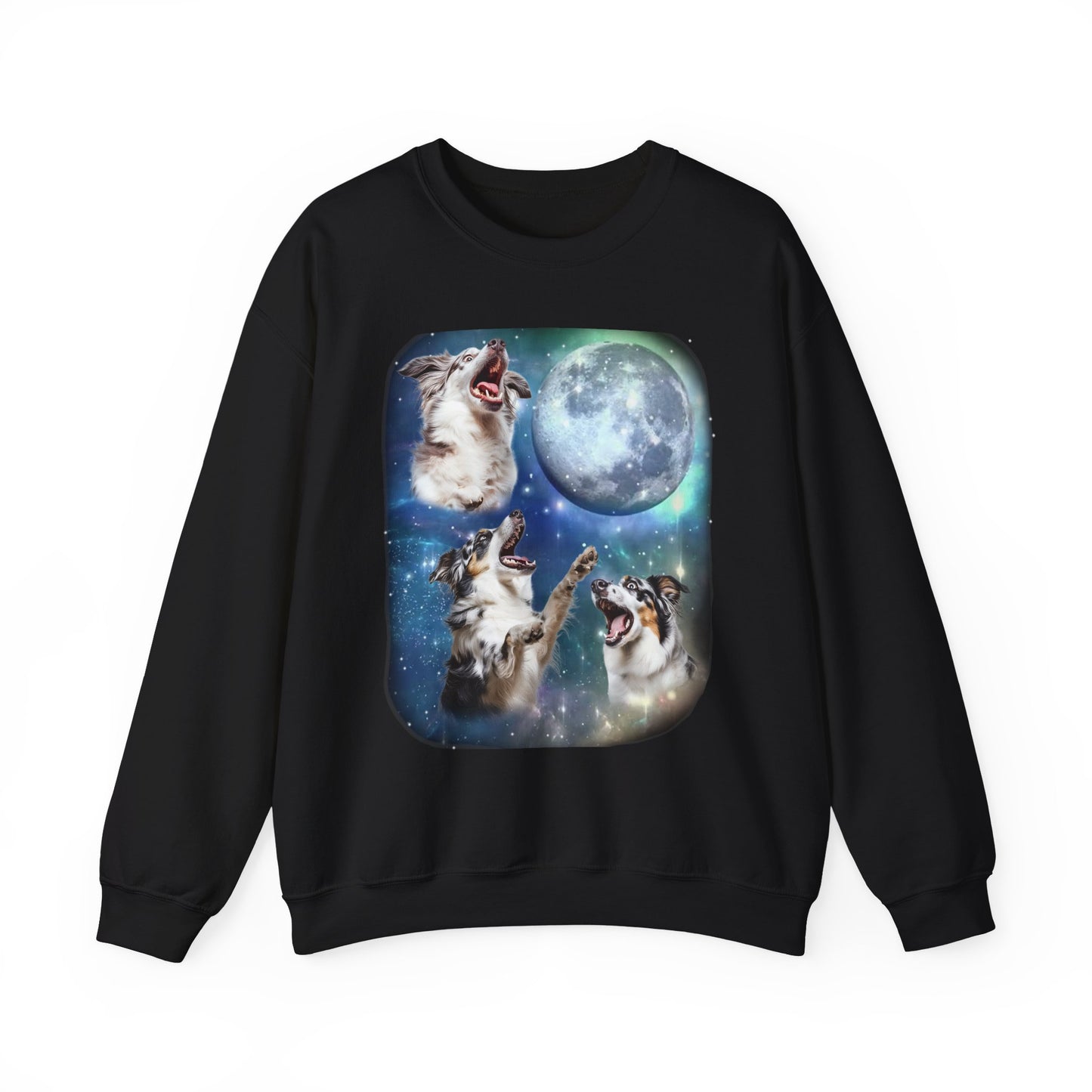 Australian Shepherd Howling at Moon Sweatshirt | Vintage Dog Lover Pullover Sweater Funny Aussie Dog Apparel Gift Pet Lovers Aussie Shepherd