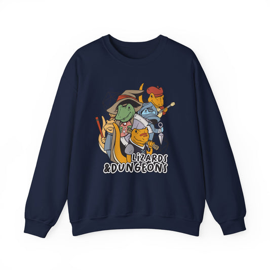 Dungeons and Lizards Funny D&D Parody Sweatshirt | Nerdy Fantasy Game Sweater Lizard Lovers | Unique Winter Gift Cozy Fun Sweatshirt Gamers