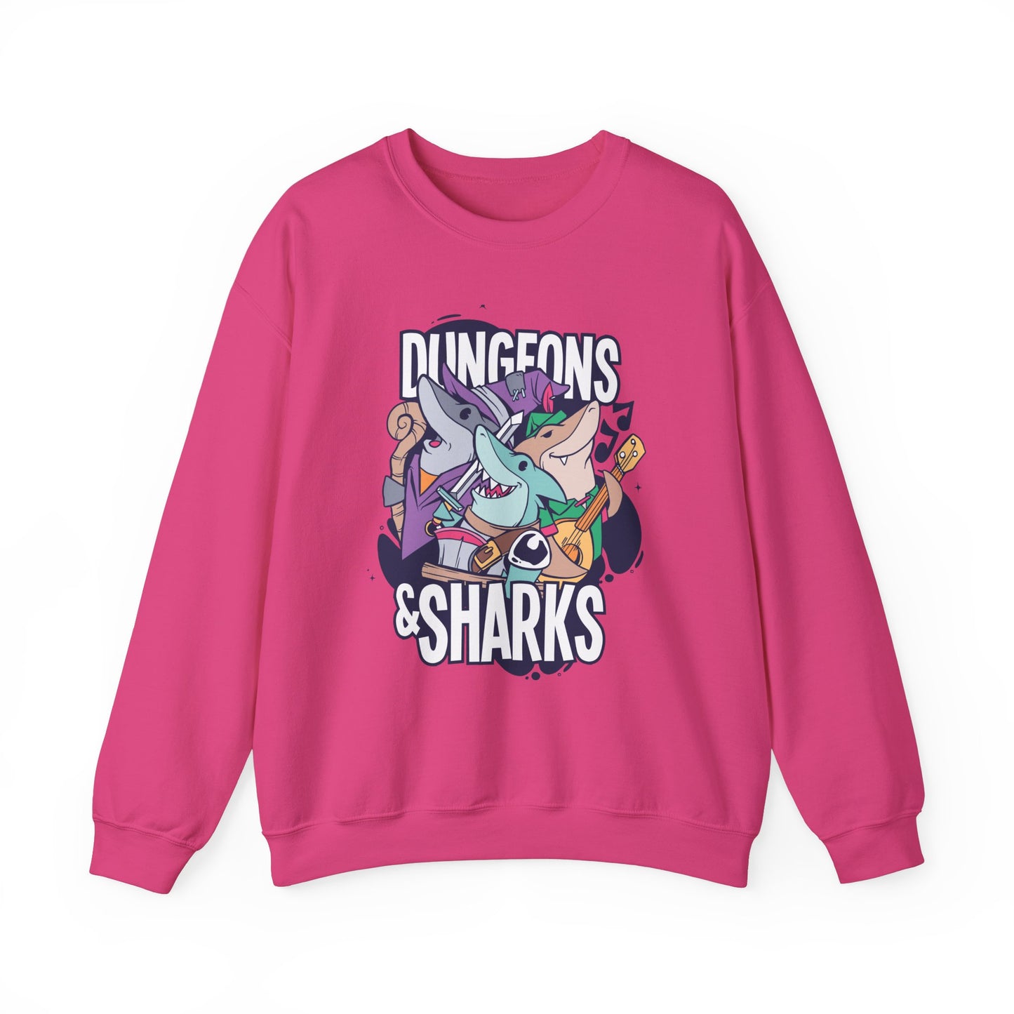 Dungeons and Sharks Funny D&D Parody Sweatshirt | Nerdy Fantasy Game Sweater Shark Lovers | Unique Winter Gift | Cozy Fun Sweatshirt Gamers