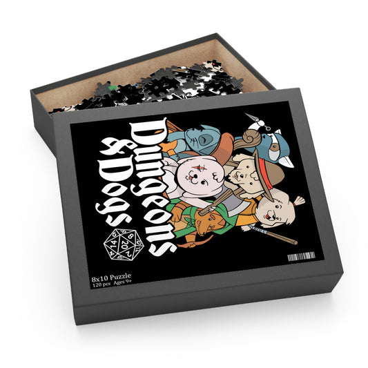 Dungeons and Dogs Jigsaw Puzzle Funny D&D Parody 120-500 Pieces for Nerdy Fantasy Game Fans and Dog Lovers RPG Style Puzzle