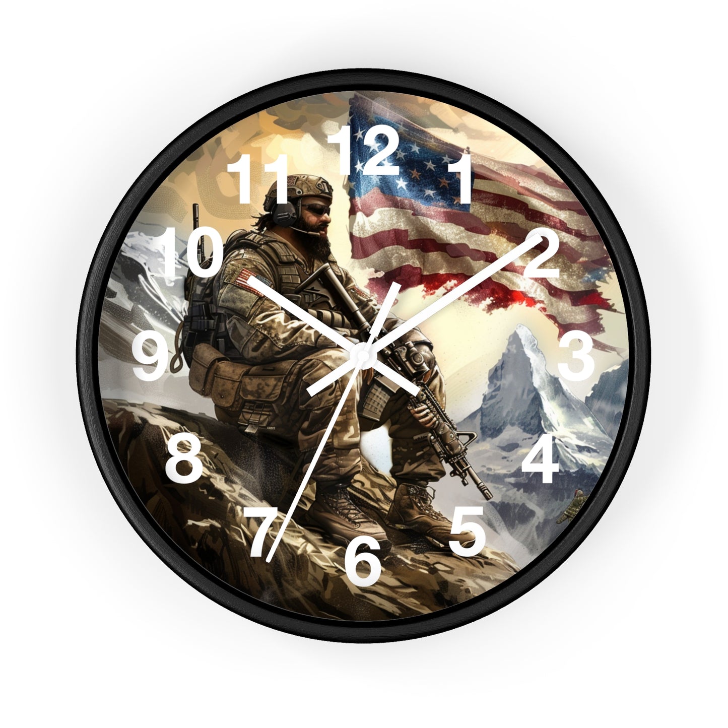 Tactical Soldier on Cliff Wall Clock | Grunge Military Adventure Art | Battery Operated | Bold USA Decor | Perfect Gift for Outdoor Warriors