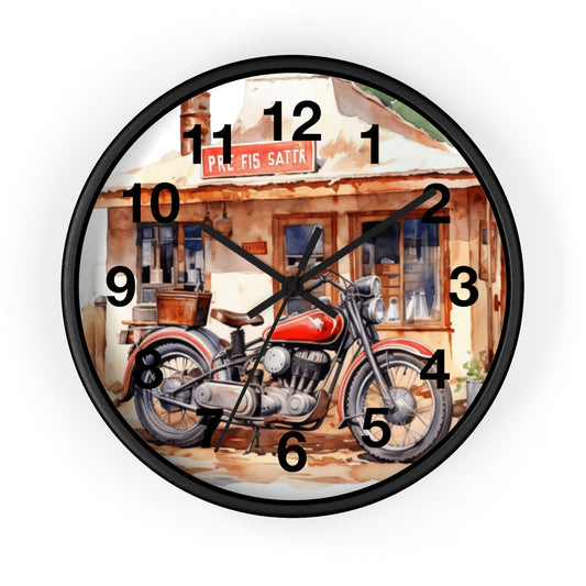 Vintage Watercolor Motorcycle Wall Clock | Retro Biker Decor | Artistic Biker Gift | Vintage Motorcycle Art | Unique Man Cave Clock