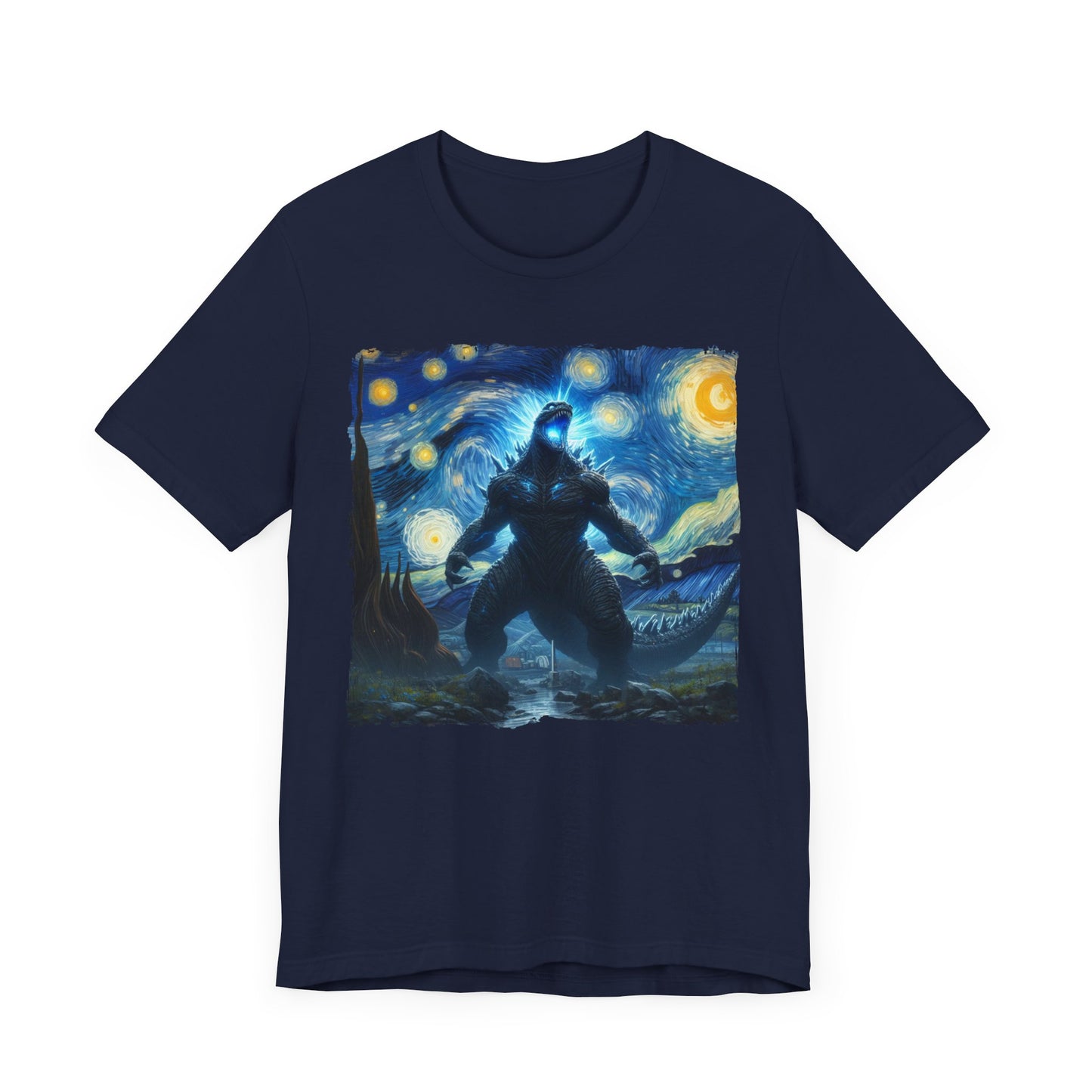 Giant Dinosaur Lizard Night Sky Shirt | Kaiju-Inspired Starry Night Art | Epic Anime-Style Monster Tee for Dinosaur & Kaiju Fans