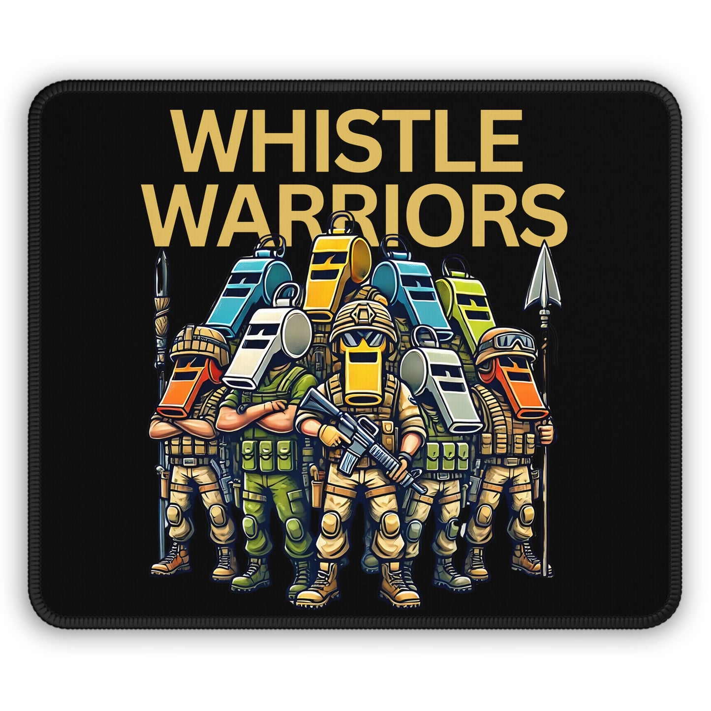 Whistle Warriors Non Slip Mouse Pad | Tactical Cartoon Whistle Soldiers Art | Funny Military Prop Hunt Office Desk Decor | Bold Team Gift