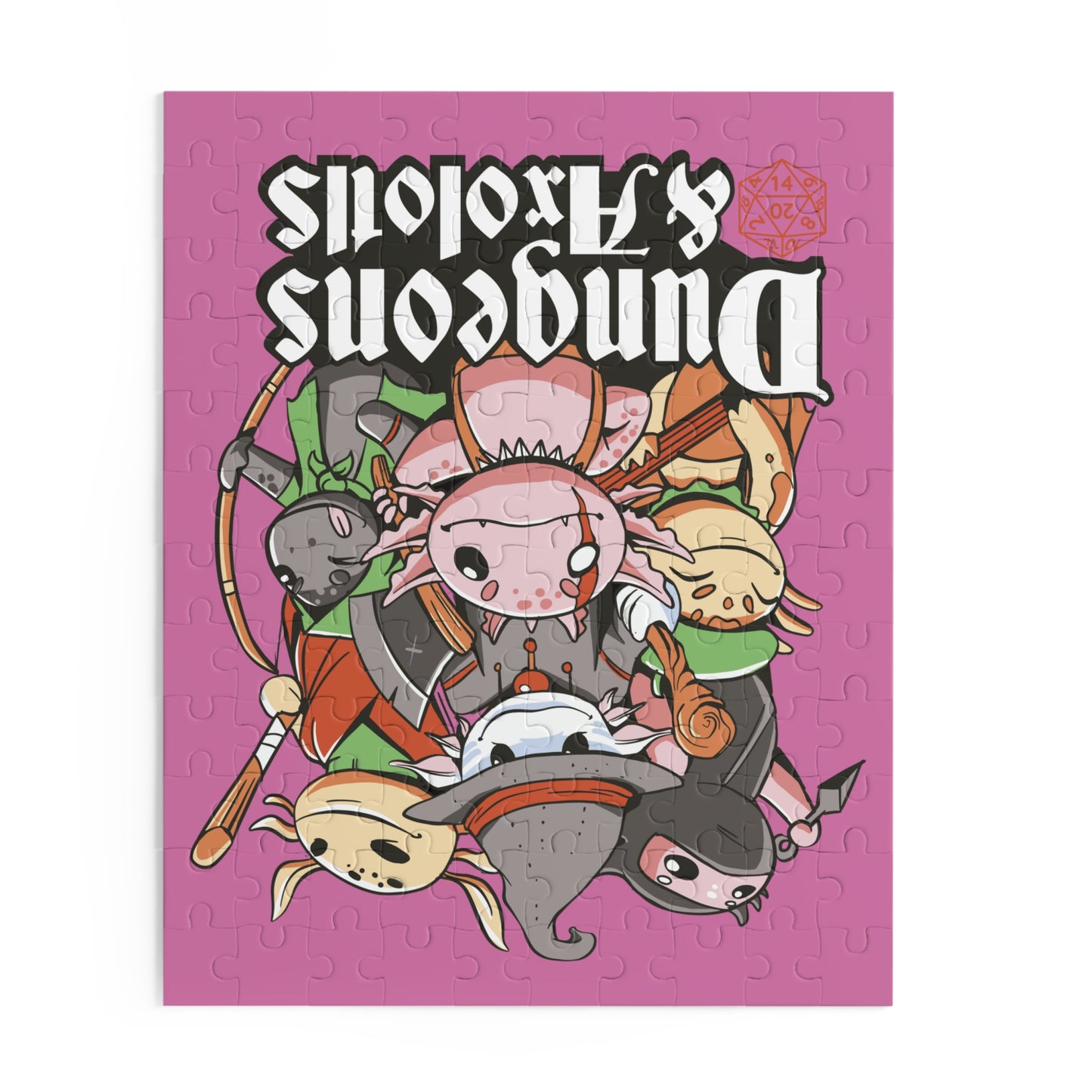 Dungeons and Axolotls Jigsaw Puzzle Funny D&D Parody 120-500 Pieces for Nerdy Fantasy Game Fans and Axolotl Lovers RPG Style Puzzle
