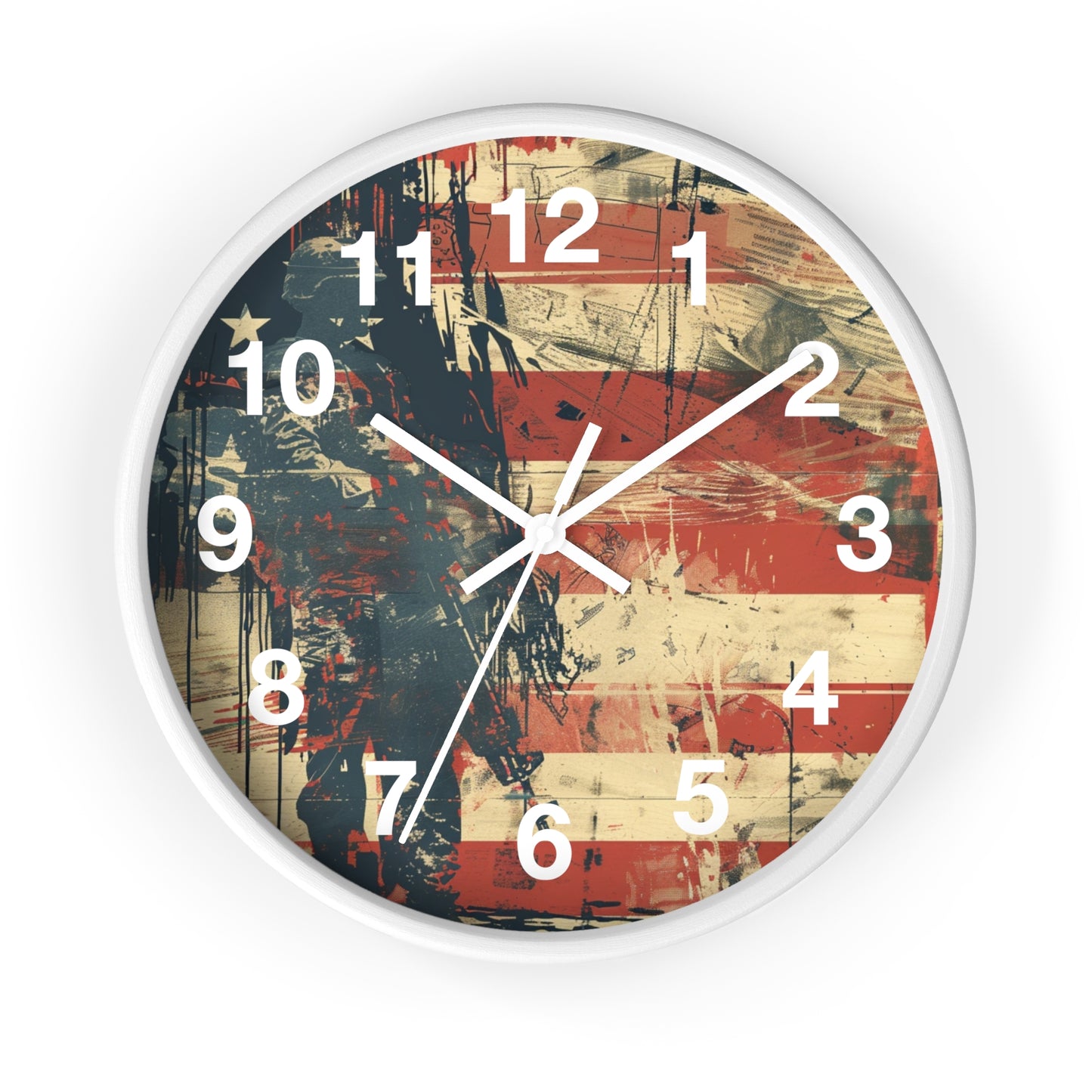Patriotic Soldier Silhouette Wall Clock | Grunge Military Tribute Art | Battery Operated | USA Hero Decor | Perfect Gift Veterans Patriots