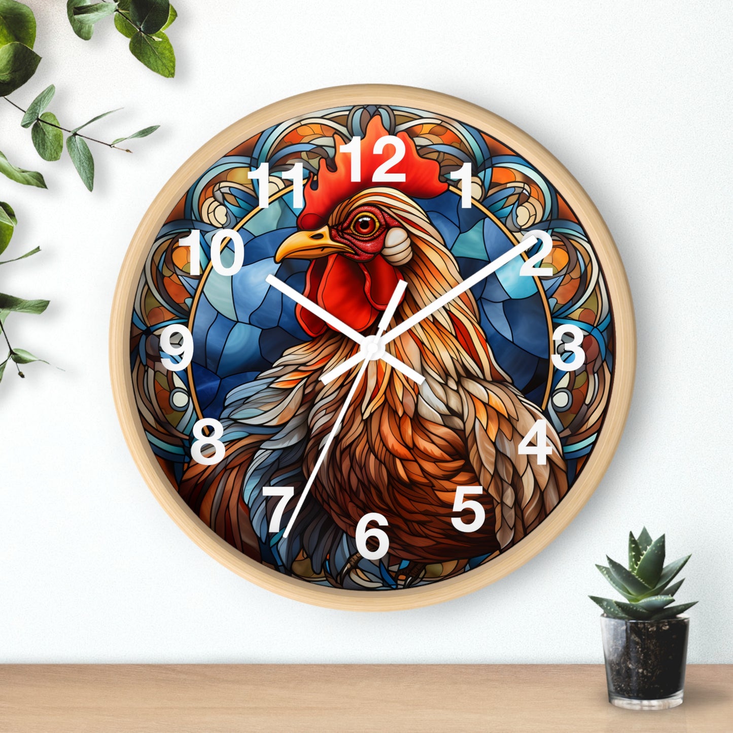 Beautiful Stained Glass Style Chicken Wall Clock | Battery Operated | Charming Hen Decor Chicken Lover Gift | Colorful Farmhouse Accent