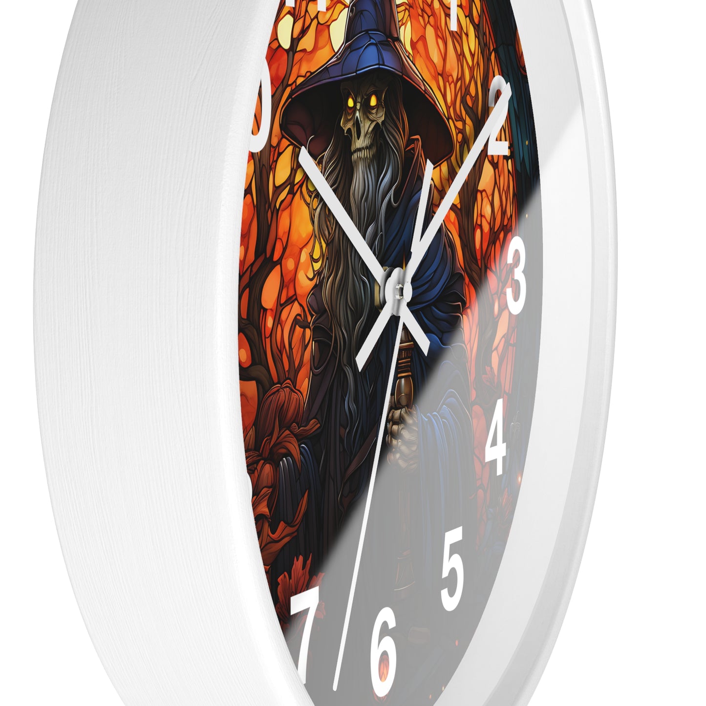 Scary Skeleton Wizard Stained Glass Wall Clock | Halloween Creepy Witch Vibe | Battery Operated | Unique Spooky Decor Halloween Lovers Gift