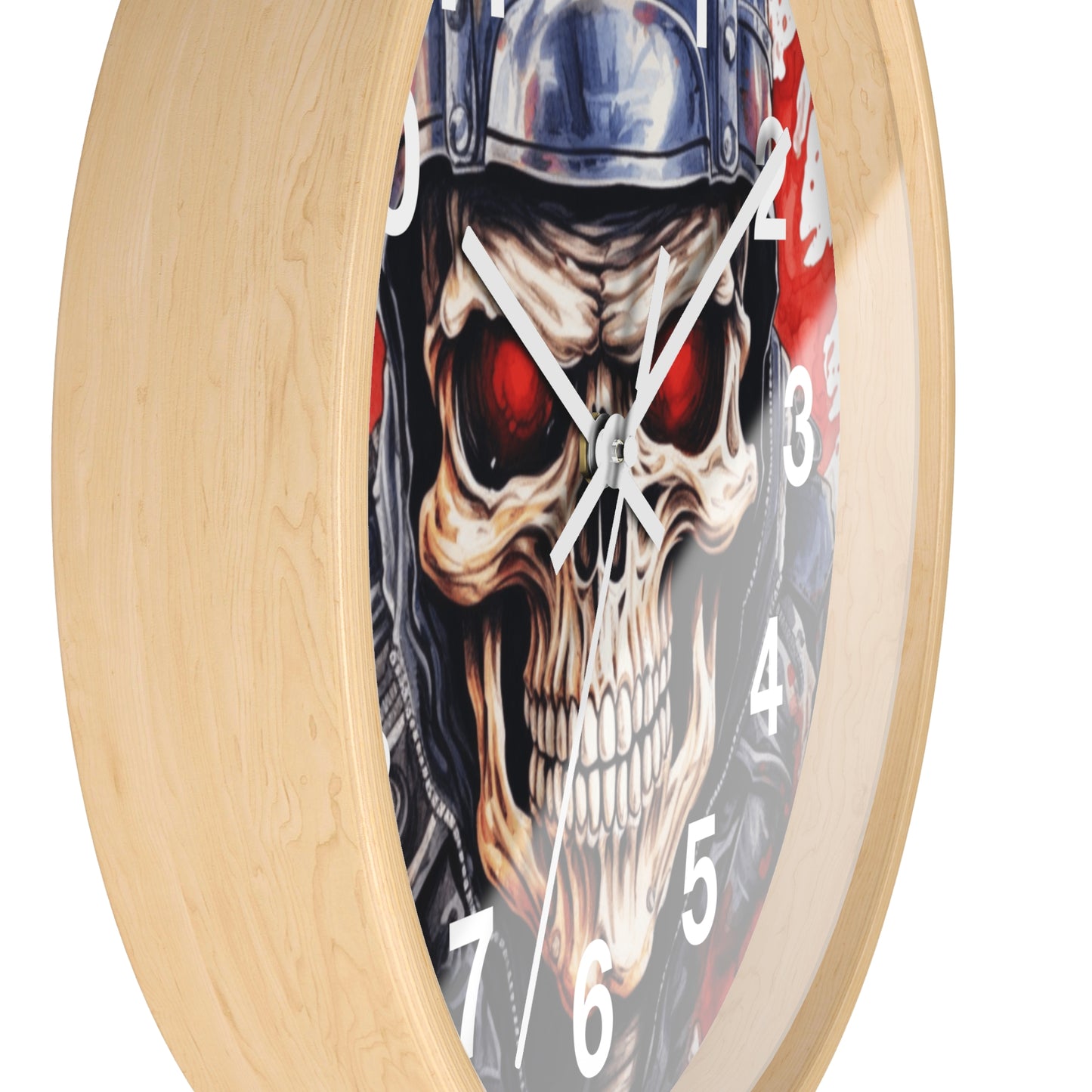 Red Eye Skull Motorcycle Rider Wall Clock | Splash Watercolor Biker Art | Battery Operated Unique Gift for Motorcycle Enthusiasts Biker Gift