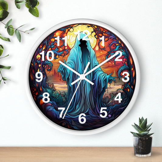 Colorful Grim Reaper Stained Glass Wall Clock | Battery Operated | Unique Halloween Decor | Perfect Gift Horror Fans Vibrant Gothic Accent