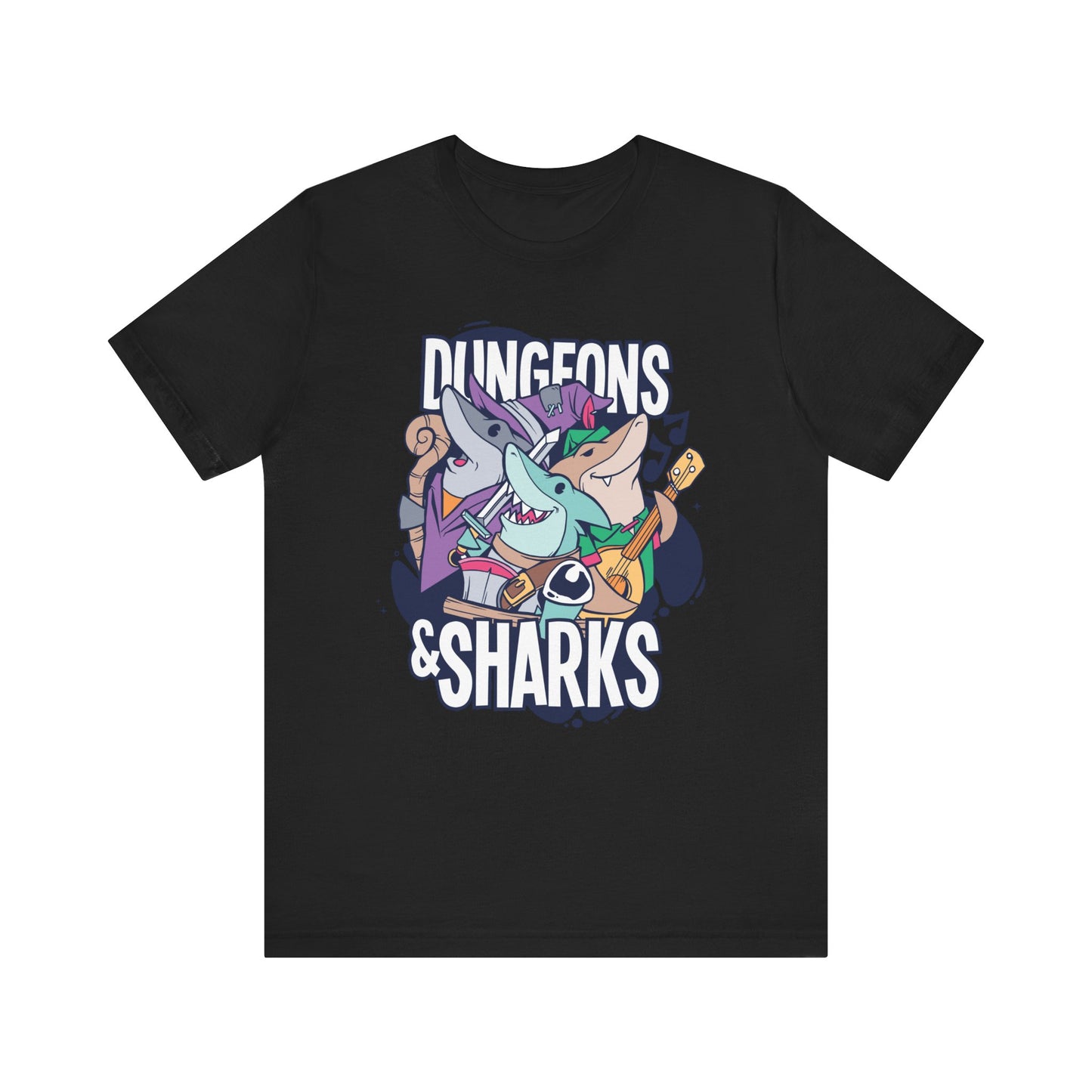 Dungeons and Sharks Shirt | D&D Parody Game Tee for Shark Lovers | Roleplaying Fantasy Game | Fun Nerdy Gift Ideas Funny Shark Shirt RPG Tee