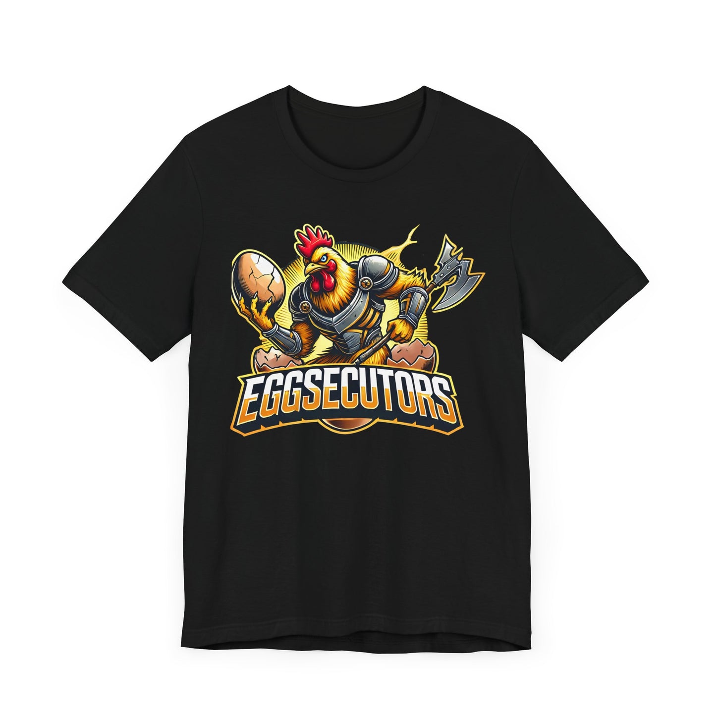 Eggsecutors Chicken Warrior Shirt | Hilarious Armored Chicken Design | Unique Gift Gamers Poultry Fans | Esports Jersey Style Graphic Tee