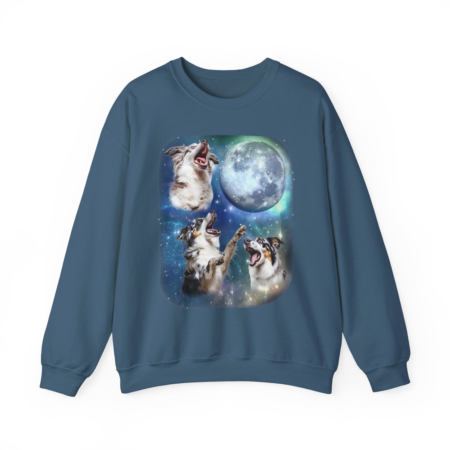 Australian Shepherd Howling at Moon Sweatshirt | Vintage Dog Lover Pullover Sweater Funny Aussie Dog Apparel Gift Pet Lovers Aussie Shepherd