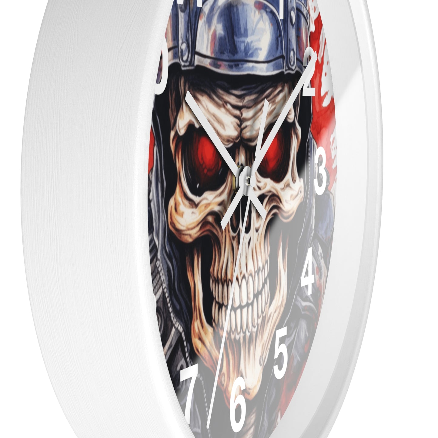 Red Eye Skull Motorcycle Rider Wall Clock | Splash Watercolor Biker Art | Battery Operated Unique Gift for Motorcycle Enthusiasts Biker Gift