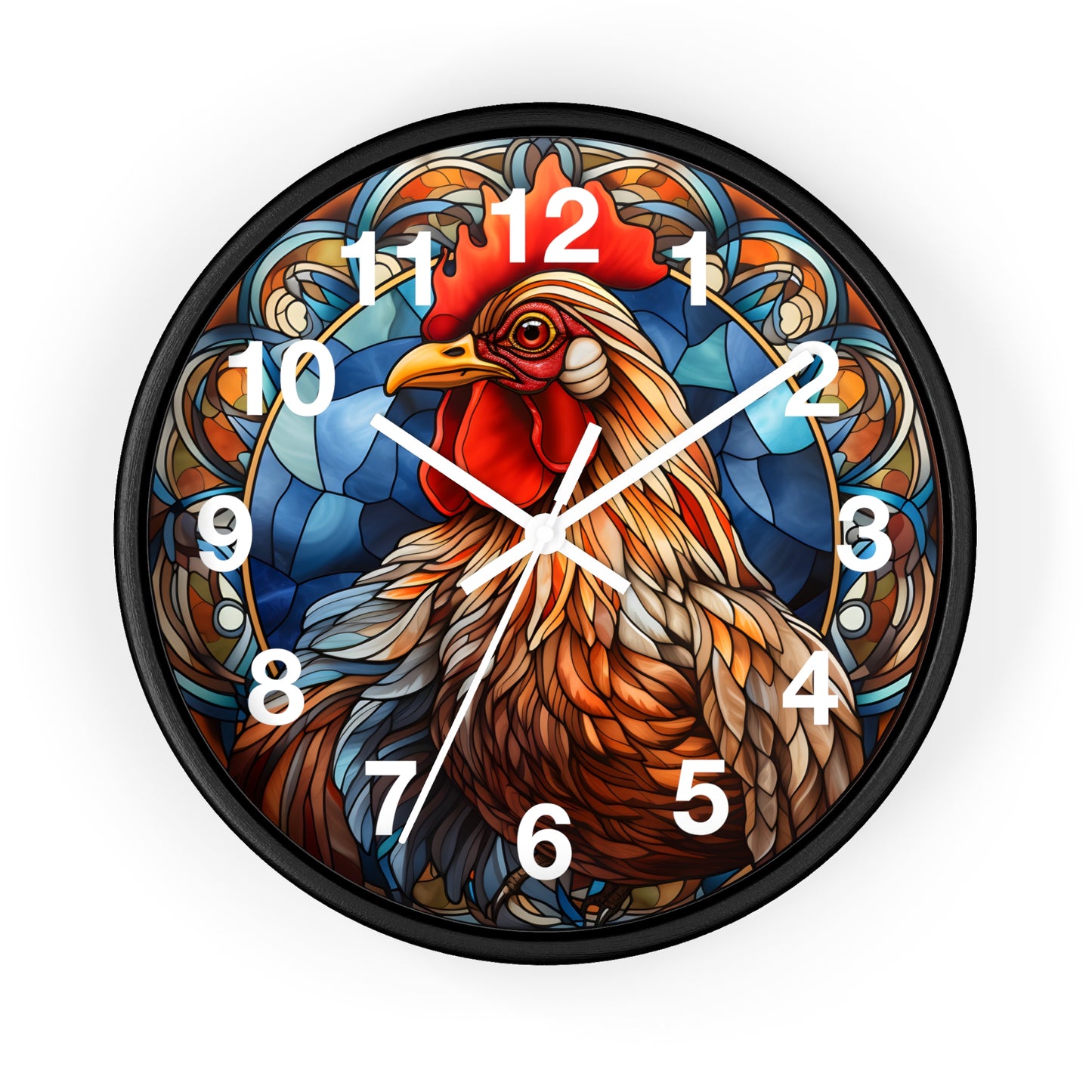 Beautiful Stained Glass Style Chicken Wall Clock | Battery Operated | Charming Hen Decor Chicken Lover Gift | Colorful Farmhouse Accent