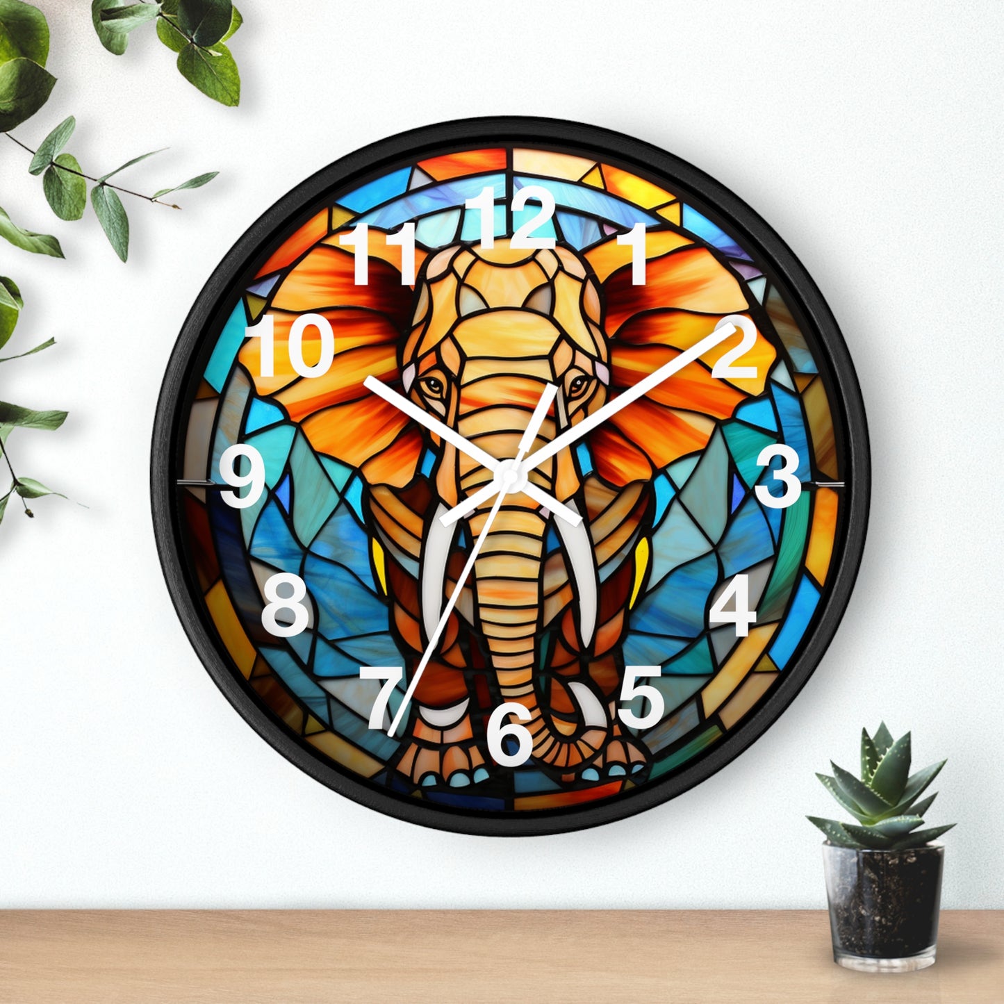 Beautiful Stained Glass Elephant Wall Clock Battery Operated Unique Animal Lover Decor Perfect Gift Elephant Enthusiast Colorful Home Accent