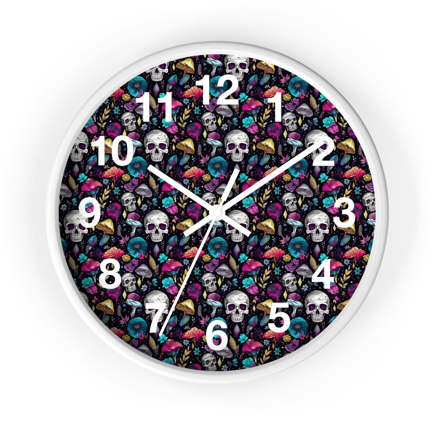 Mushroom Skulls Wall Clock | Cute and Eerie Shroom Decor | Trippy Room Background | Battery Operated | Unique Gift for Gothic Lovers