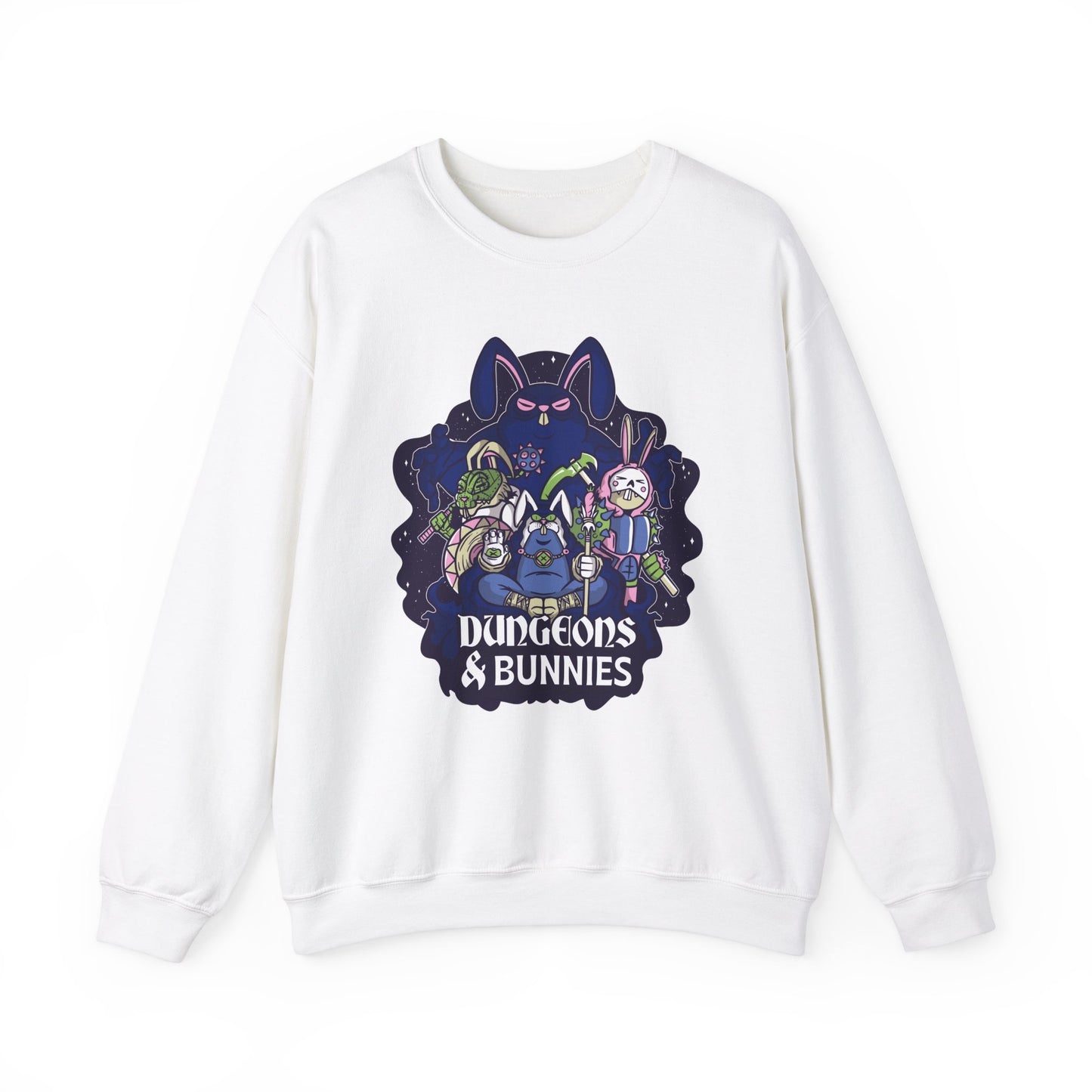 Dungeons and Bunnies Funny D&D Parody Sweatshirt | Nerdy Fantasy Game Sweater Bunny Lovers | Unique Winter Gift | Cozy Fun Sweatshirt Gamers
