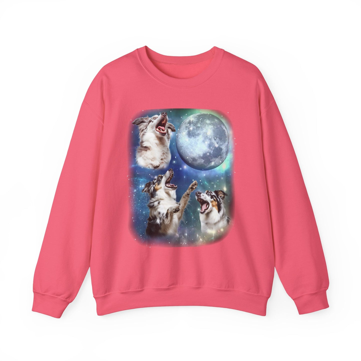 Australian Shepherd Howling at Moon Sweatshirt | Vintage Dog Lover Pullover Sweater Funny Aussie Dog Apparel Gift Pet Lovers Aussie Shepherd