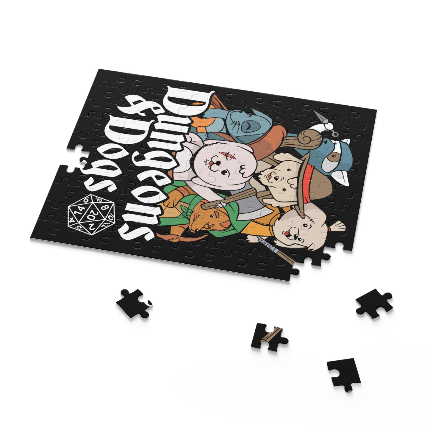 Dungeons and Dogs Jigsaw Puzzle Funny D&D Parody 120-500 Pieces for Nerdy Fantasy Game Fans and Dog Lovers RPG Style Puzzle
