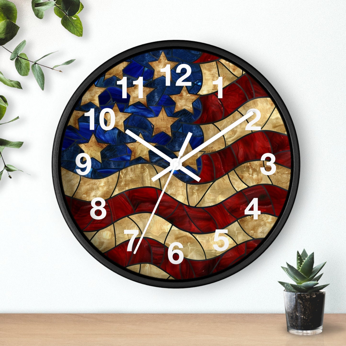 American Flag Stained Glass Wall Clock | Patriotic USA Decor | Battery Operated | Unique Home Accent | Perfect Gift for Proud Patriots