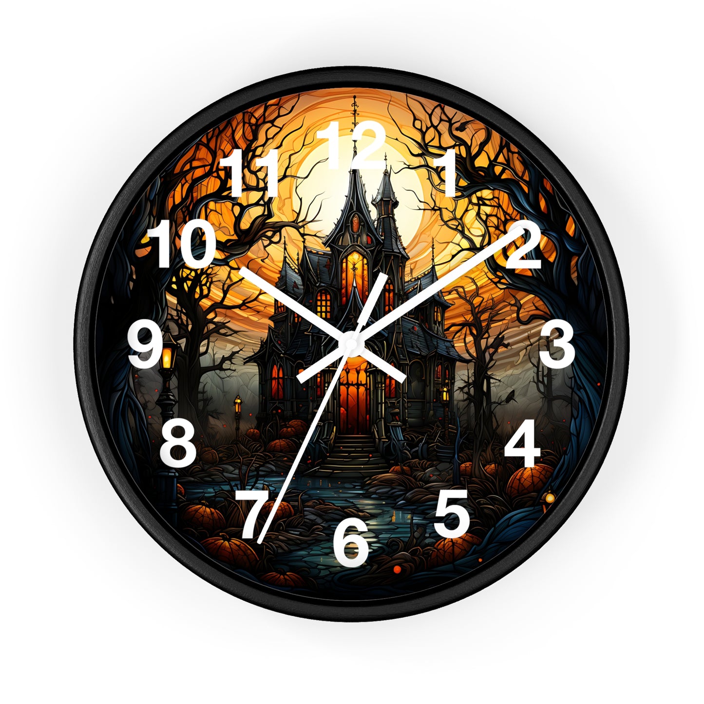 Dark Creepy Stained Glass House Wall Clock | Witch Halloween Decor | Battery Operated | Unique Dark Aesthetic Accent | Halloween Lovers Gift