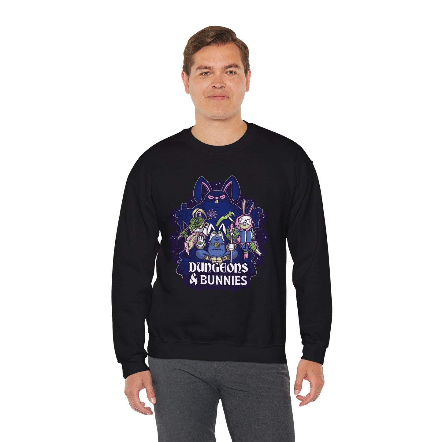 Dungeons and Bunnies Funny D&D Parody Sweatshirt | Nerdy Fantasy Game Sweater Bunny Lovers | Unique Winter Gift | Cozy Fun Sweatshirt Gamers