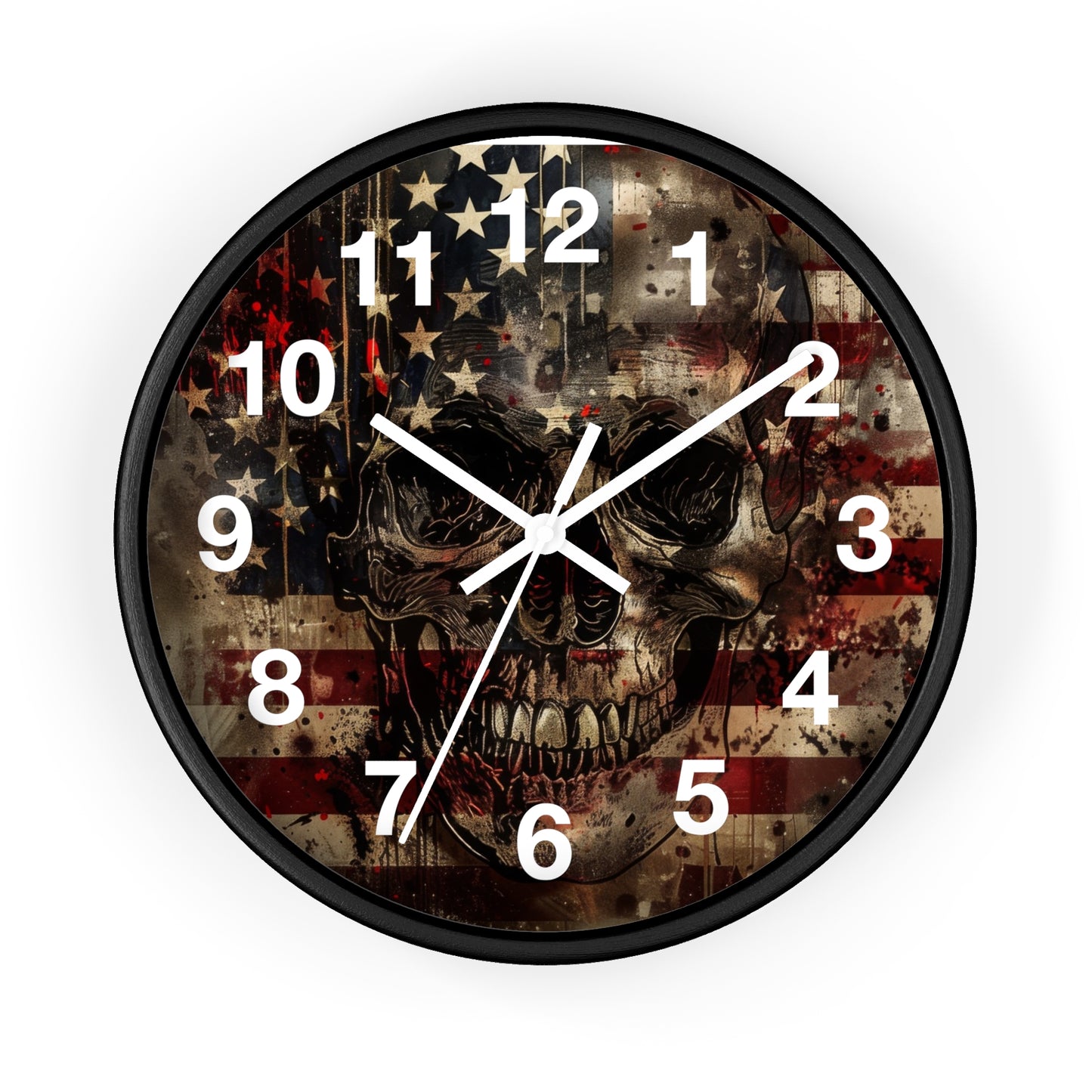 Skull with American Flag Wall Clock | Grunge Patriotic Art | Battery Operated | Bold USA Decor | Perfect Gift for Rebel Patriots