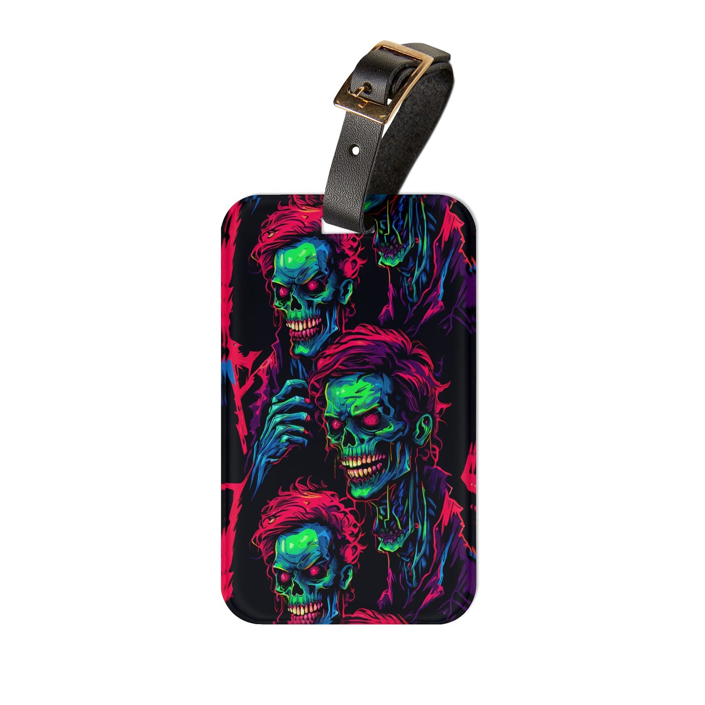 Neon Zombie Attack Luggage Tag - Trippy Zombie Baggage ID for Zombie Lovers - Perfect Gift for Eerie Adventures Zombie GIft