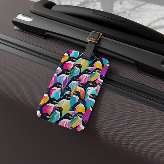 Abstract Neon Penguins Luggage Tag - Colorful Accessory for Penguin Lovers - Perfect Gift and Baggage ID for Fun-Filled Adventures