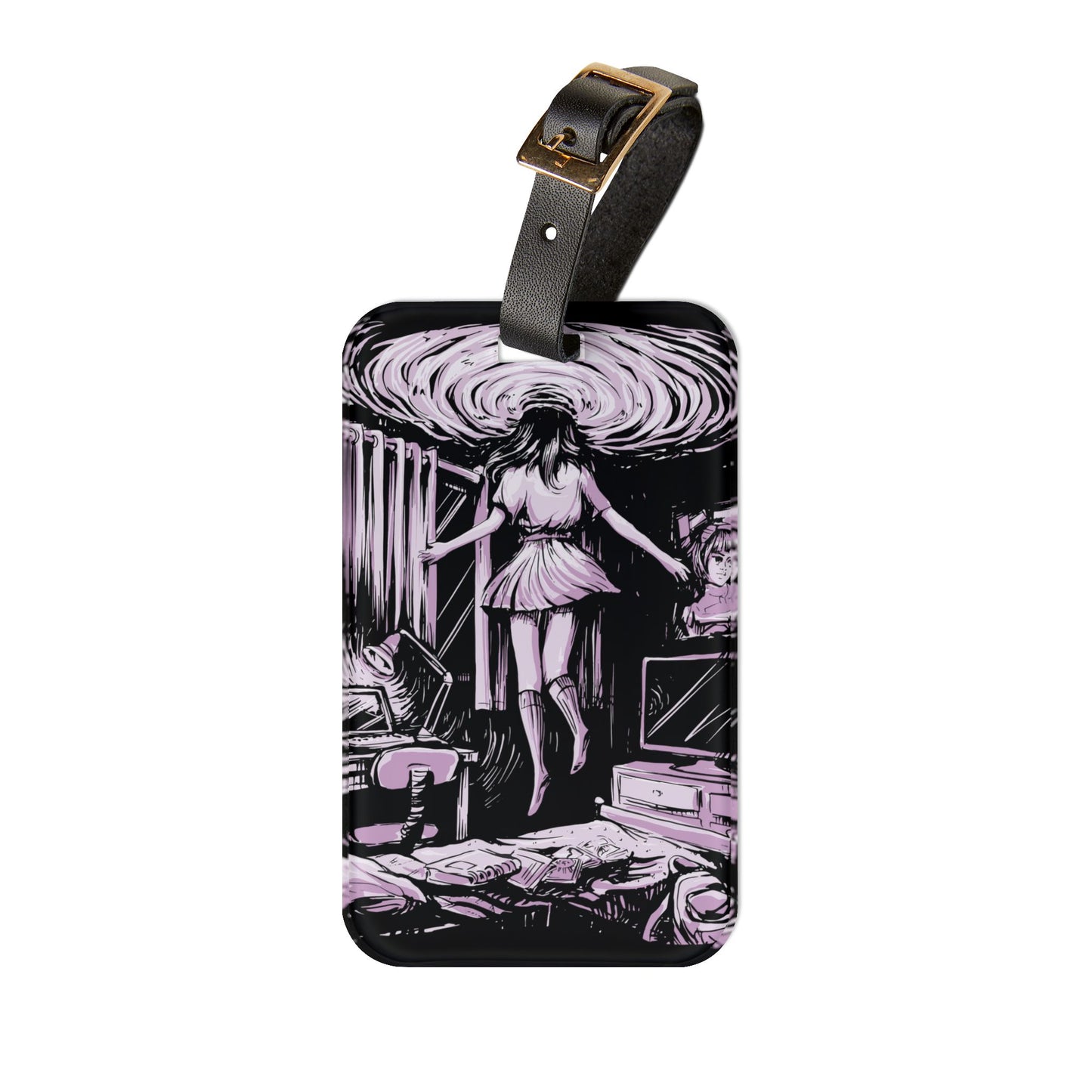 Floating Girl Entering Portal Luggage Tag | Trippy Streetwear Baggage ID | Dark Aesthetic Modern Art Travel Accessory | Mind-Melting Design