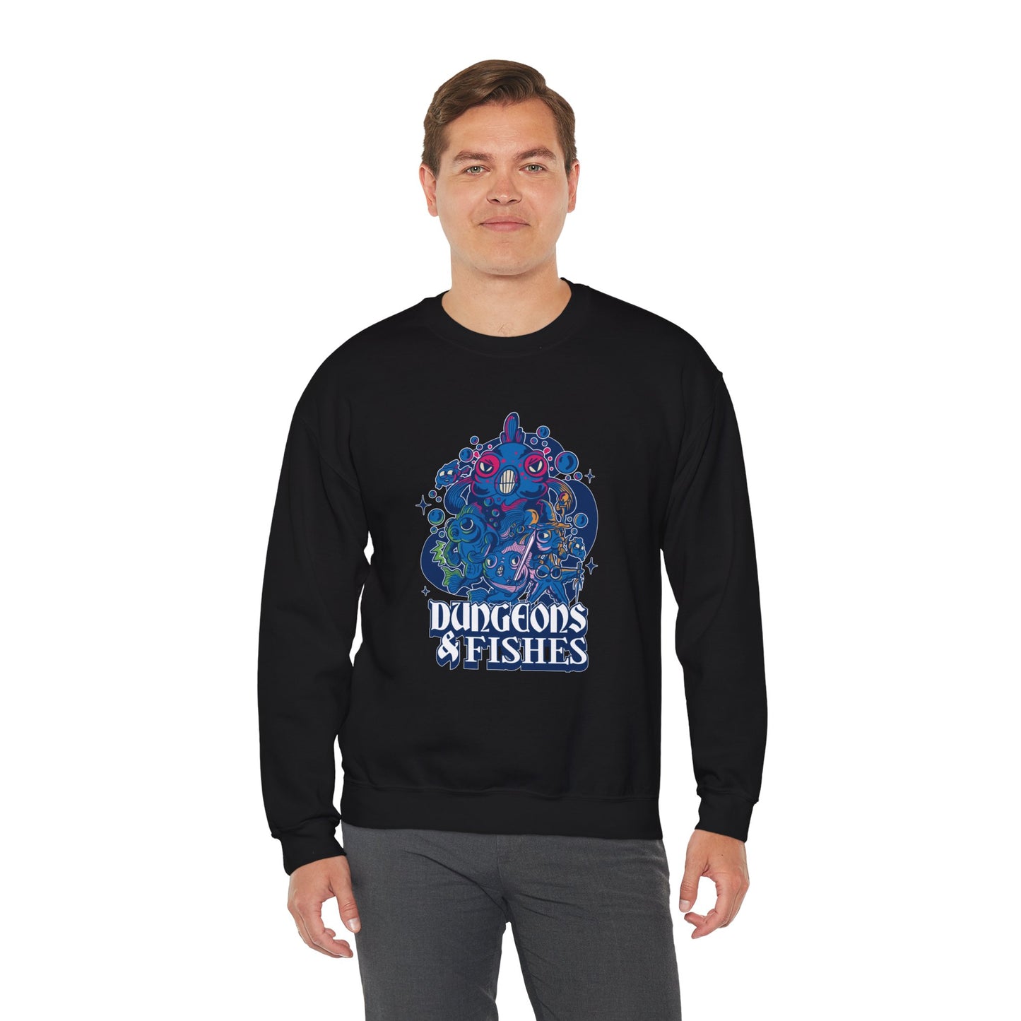 Dungeons and Fish Funny D&D Parody Sweatshirt | Nerdy Fantasy Game Sweater for Fish Lovers | Unique Winter Gift | Cozy Fun Sweatshirt Gamers