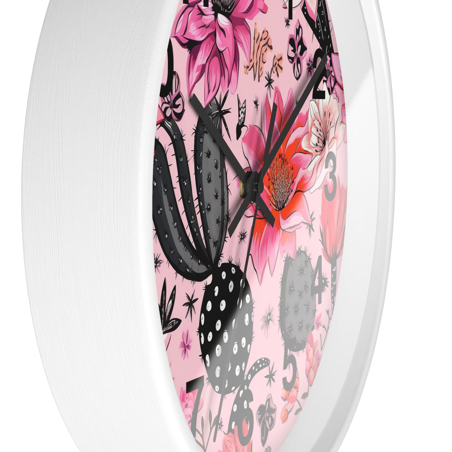 Charming Desert Cactus with Pink Blossoms Wall Clock | Battery Operated | Watercolor Boho Decor Perfect Gift Cactus Lovers Plant Enthusiasts