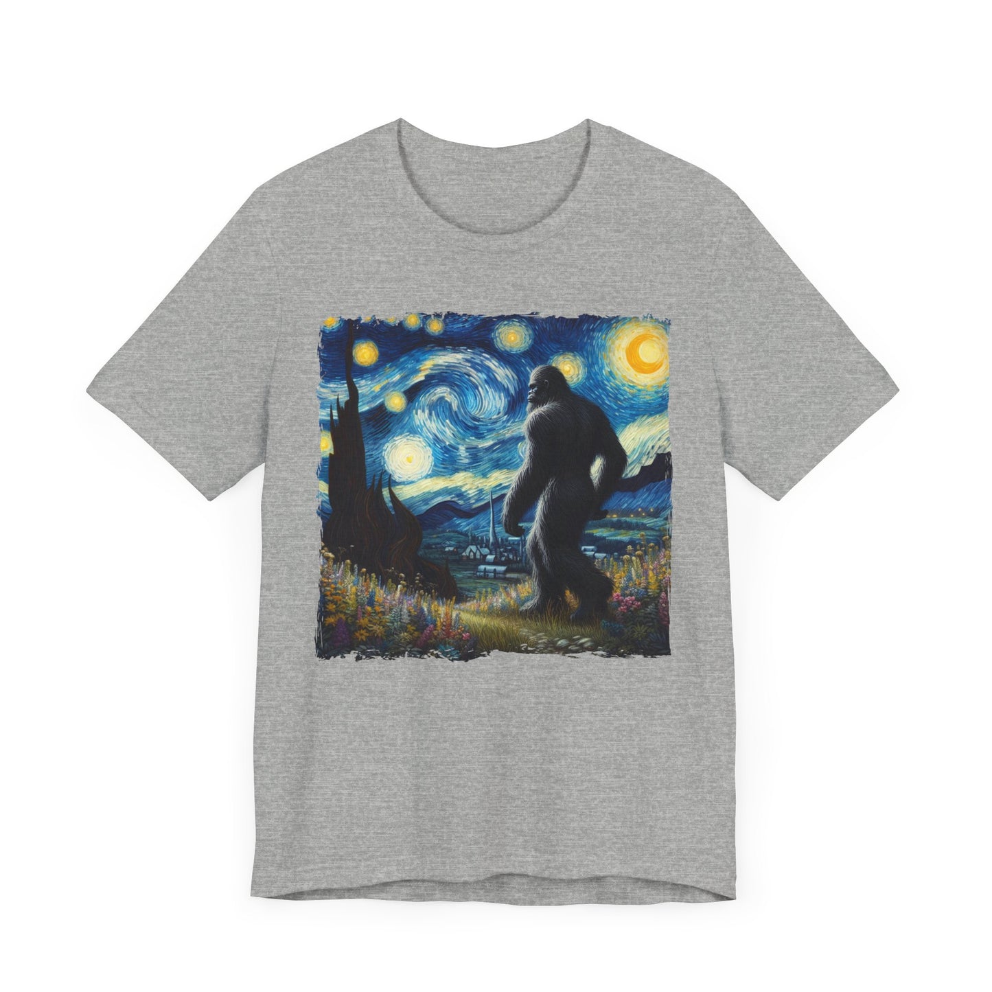 Bigfoot Night Sky Shirt | Starry Night Inspired Art | Humorous Sasquatch Tee | Fun Mythical Animal Gift | Quirky Bigfoot Lover Shirt