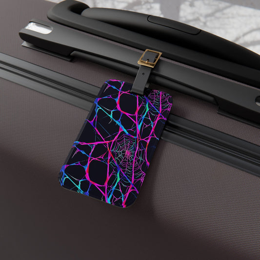 Neon Goth Spiderwebs Luggage Tag - Witchy Cobwebs Accessory for Gothic Travelers - Perfect Baggage ID for Spooky Adventures